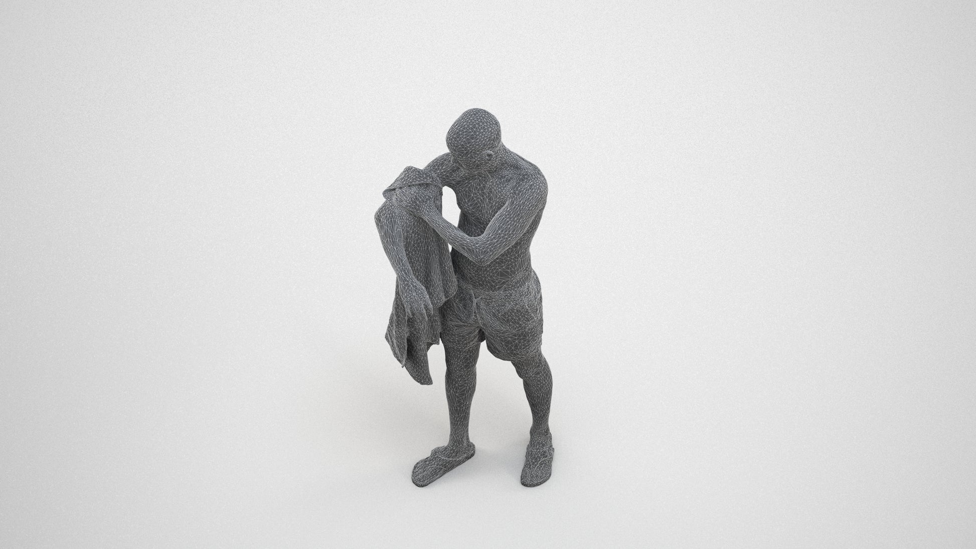 3D people model man pool, scanned human for 3ds Max rendering, wireframe three-quarter view