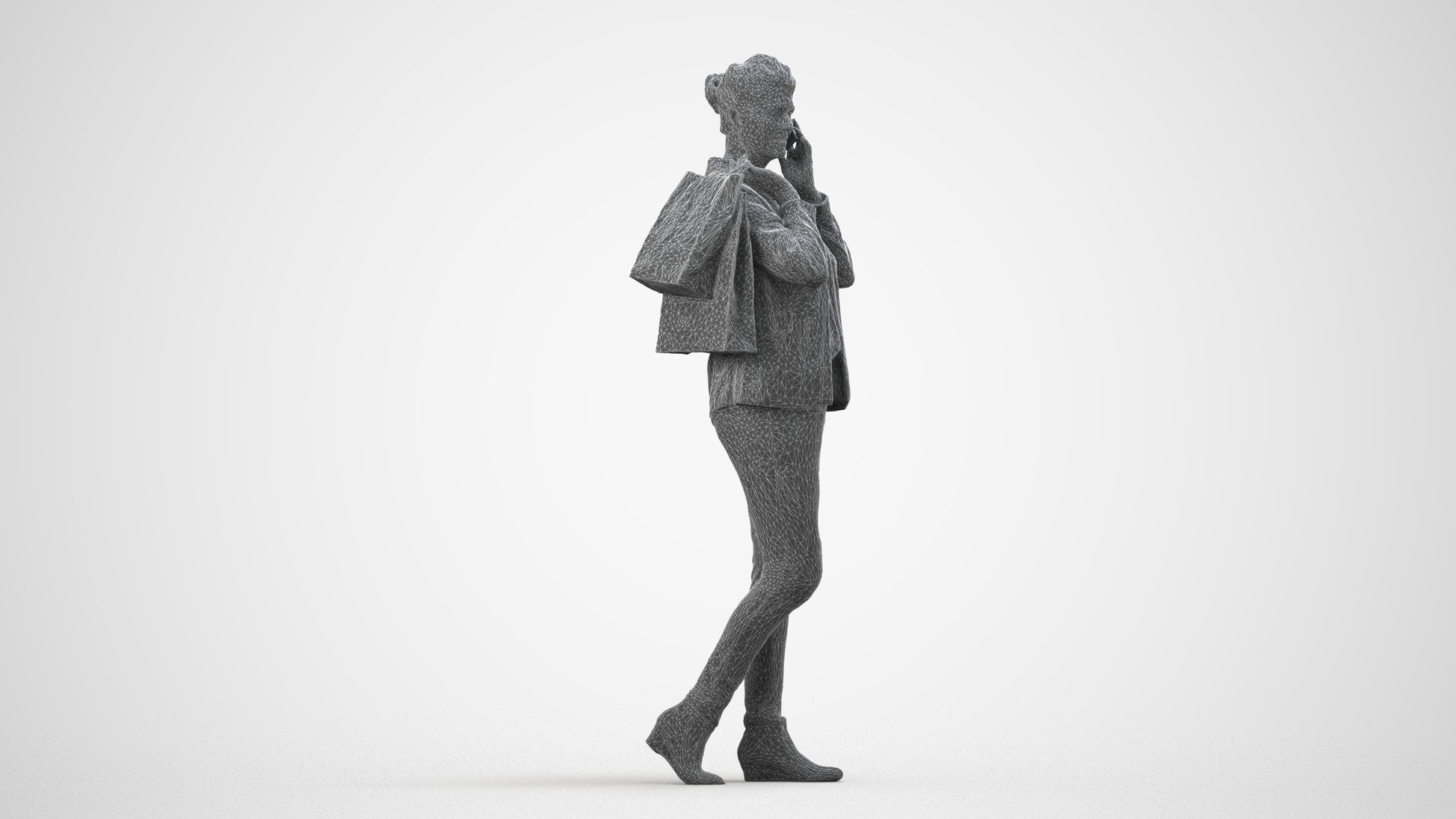 photogrammetry 3D woman business formalaffairs, realistic human model archviz FBX, wireframe side view