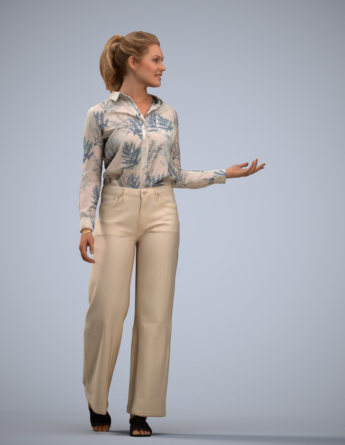 3D scanned woman walking casual, photorealistic archviz people for Enscape and SketchUp