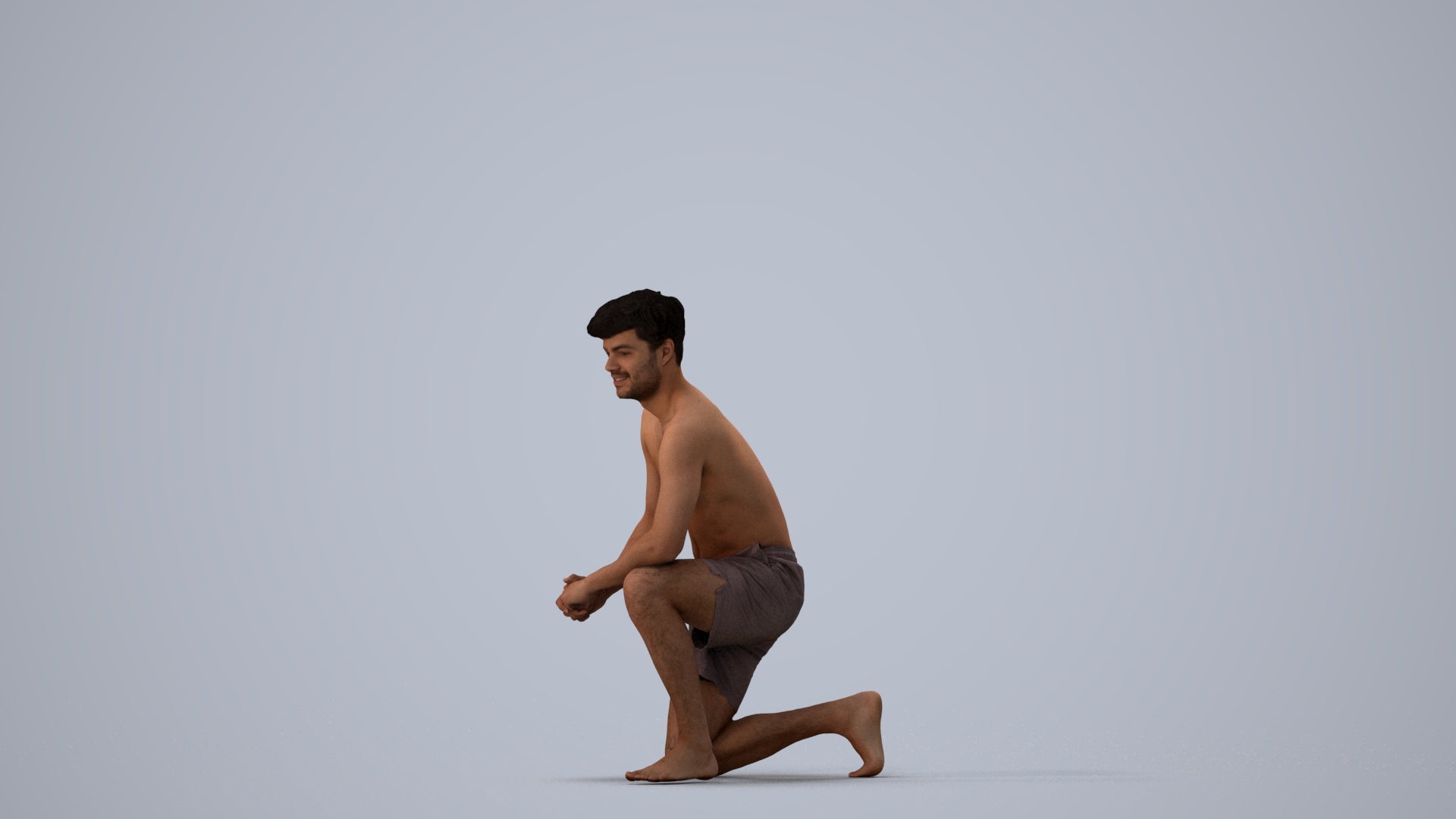 3D people model man pool, scanned human for 3ds Max rendering, three-quarter view render