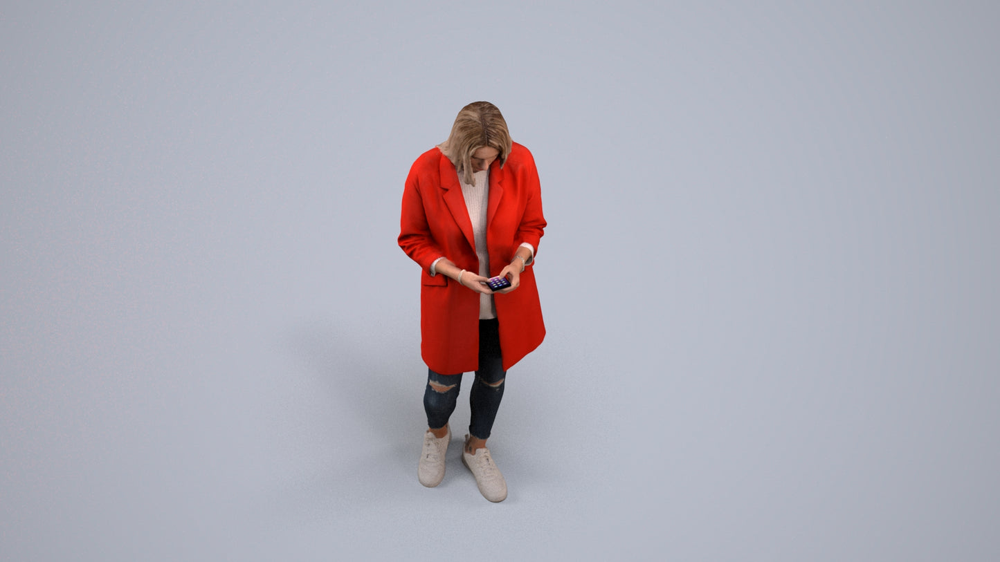 photogrammetry 3D woman casual standing, realistic human model archviz FBX, back view render