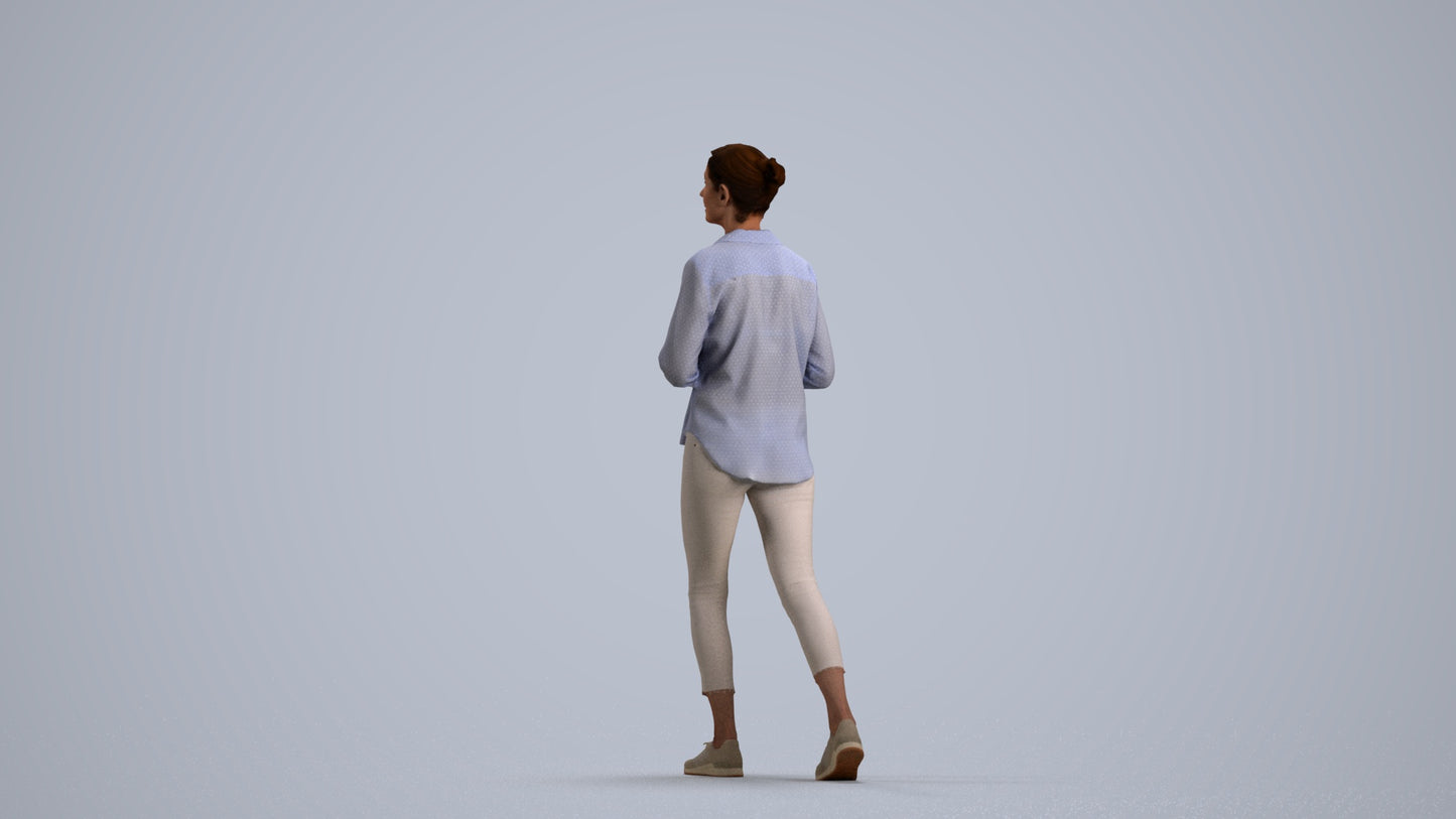 3D scanned senior woman standing casual, photorealistic archviz people for Enscape and SketchUp, front view render