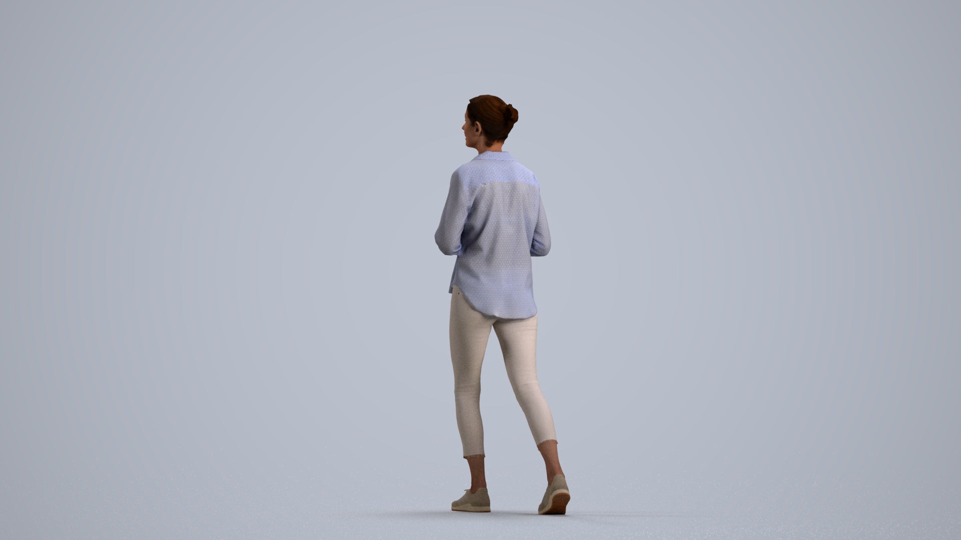 3D scanned senior woman standing casual, photorealistic archviz people for Enscape and SketchUp, front view render