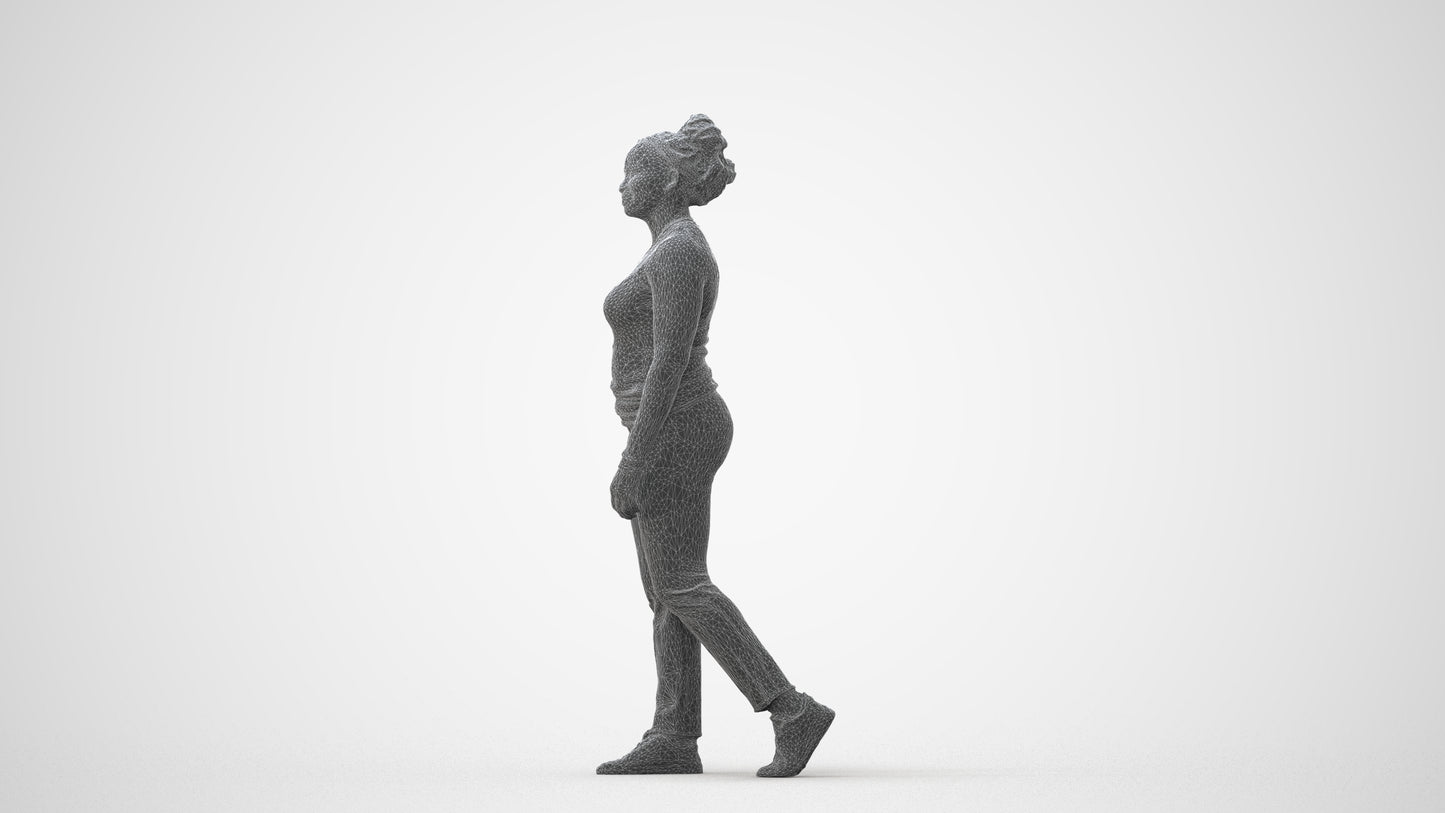 3D scanned woman walking casual, photorealistic archviz people for Enscape and SketchUp, square thumbnail