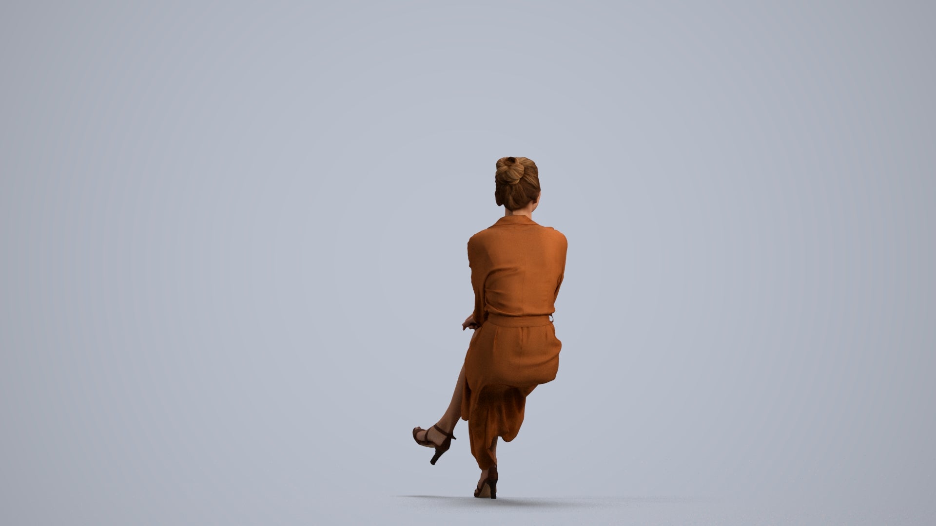 scanned 3D woman casual sitting, photogrammetry people for Enscape and V-Ray, front view render