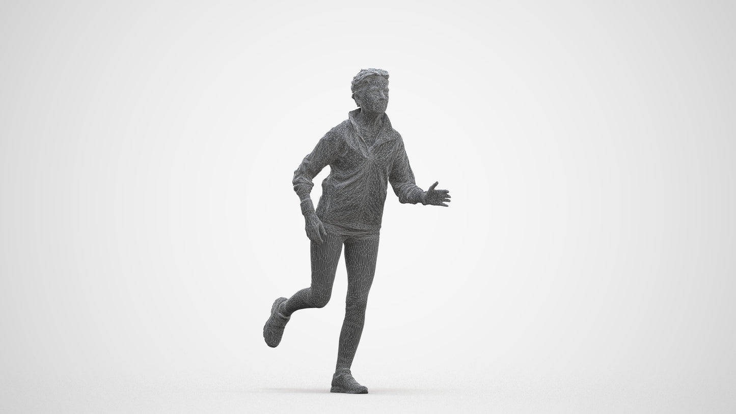 3D human model woman sport, photogrammetry scanned person for archviz, three-quarter front view render