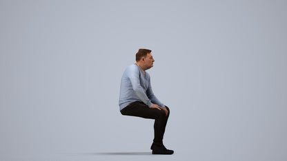 realistic 3D man casual sitting, scanned archviz people for Blender and 3ds Max, side view render