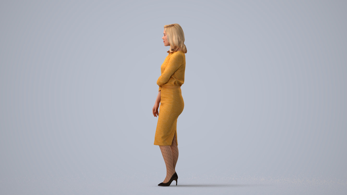 realistic 3D human woman business standing, archviz people FBX OBJ for Blender, three-quarter view render