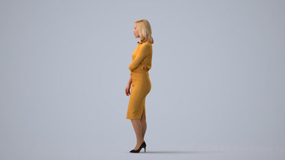 realistic 3D human woman business standing, archviz people FBX OBJ for Blender, three-quarter view render