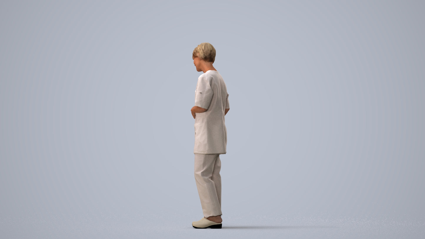 3D people model senior woman medical, scanned human for 3ds Max rendering, three-quarter view render
