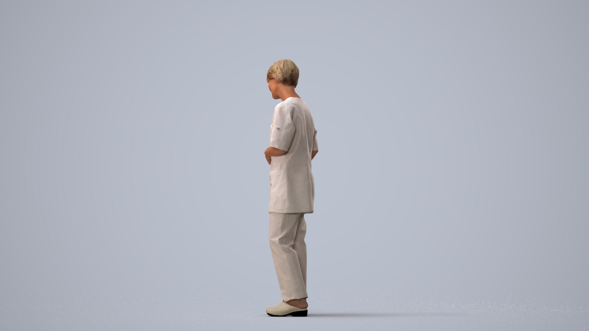 3D people model senior woman medical, scanned human for 3ds Max rendering, three-quarter view render