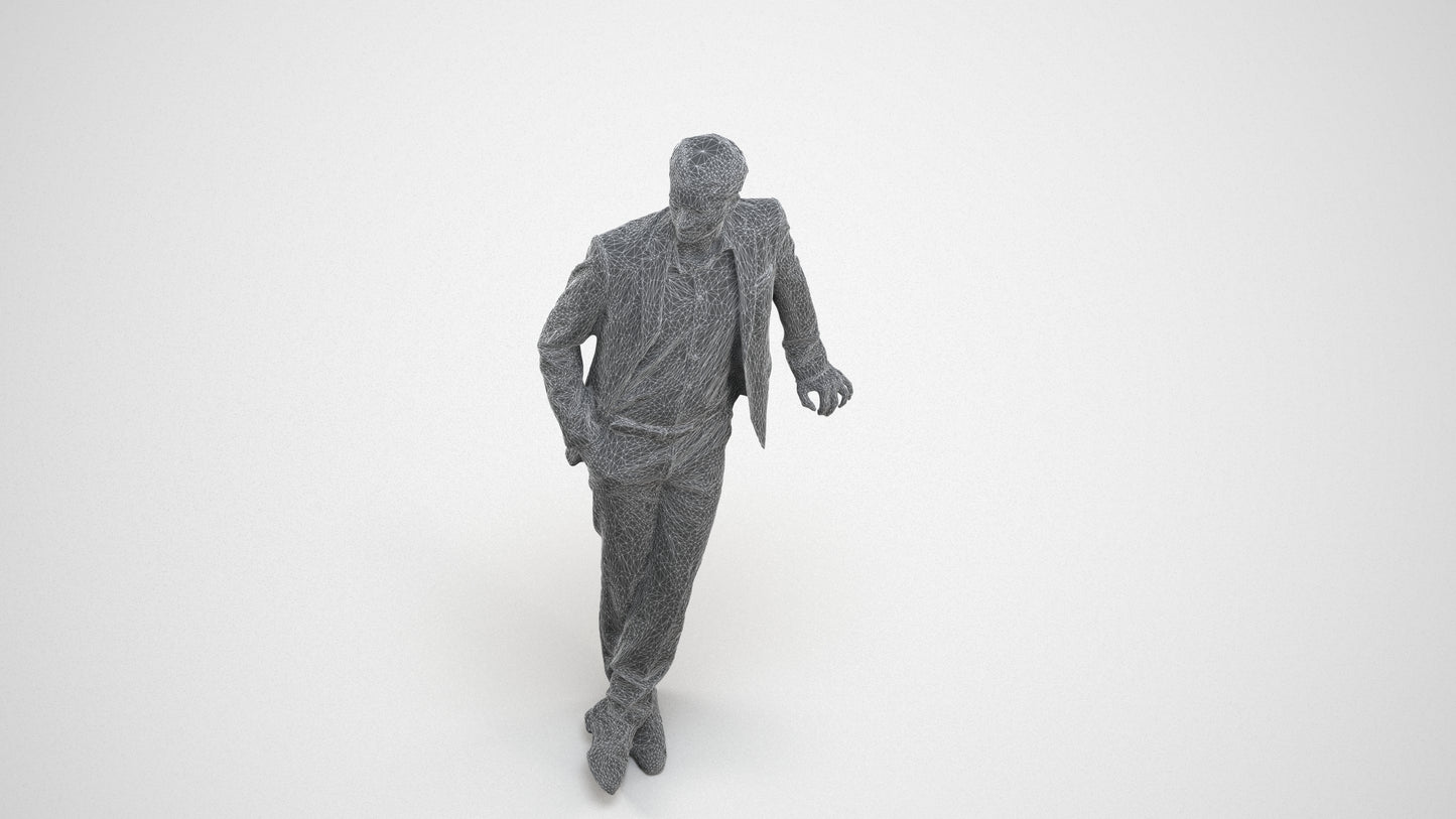 3D scanned man business, photorealistic archviz people for Enscape and SketchUp, wireframe three-quarter view