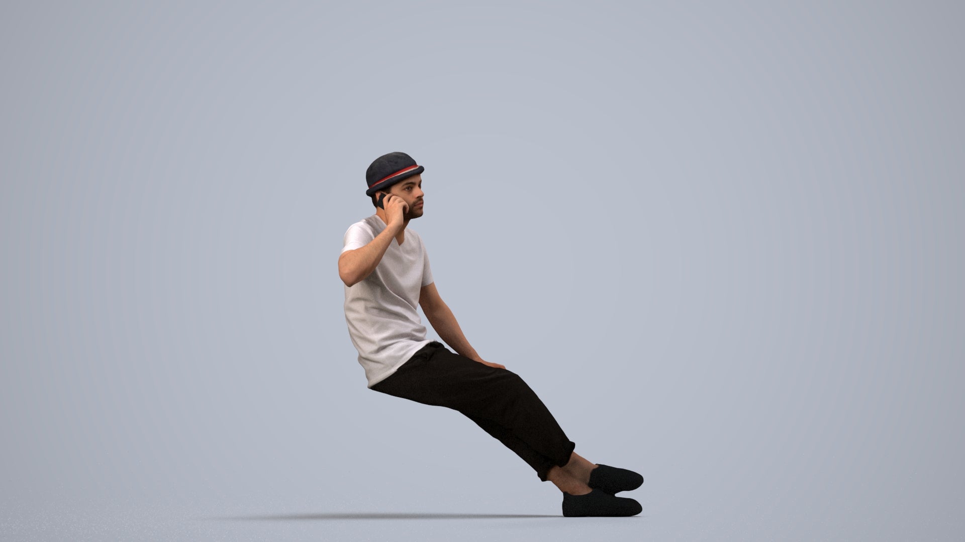 photogrammetry 3D man casual sitting, realistic human model archviz FBX, side view render