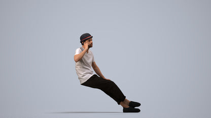 photogrammetry 3D man casual sitting, realistic human model archviz FBX, side view render