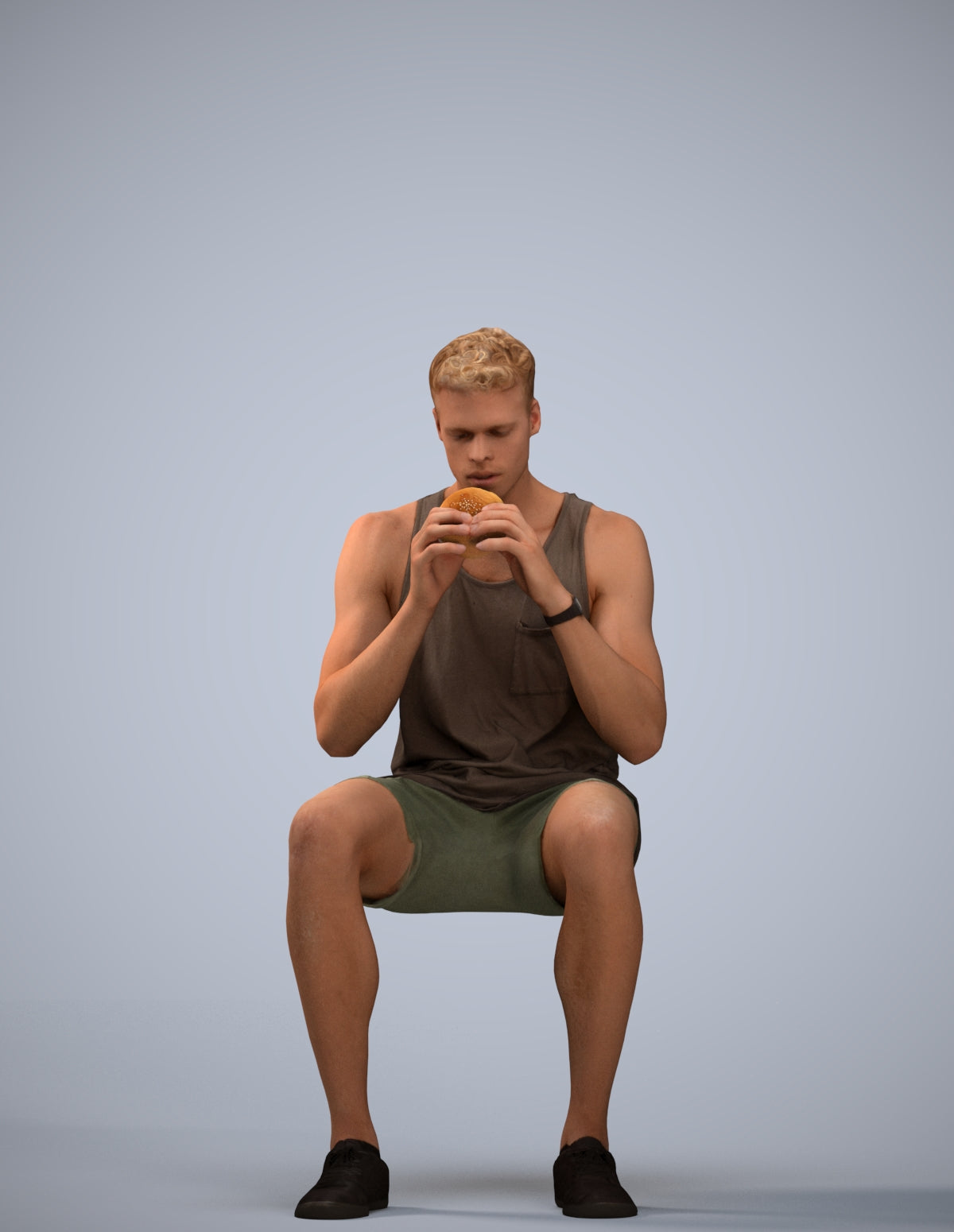 3D scanned man sitting casual, photorealistic archviz people for Enscape and SketchUp