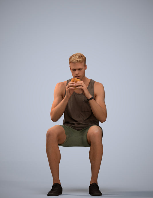 3D scanned man sitting casual, photorealistic archviz people for Enscape and SketchUp