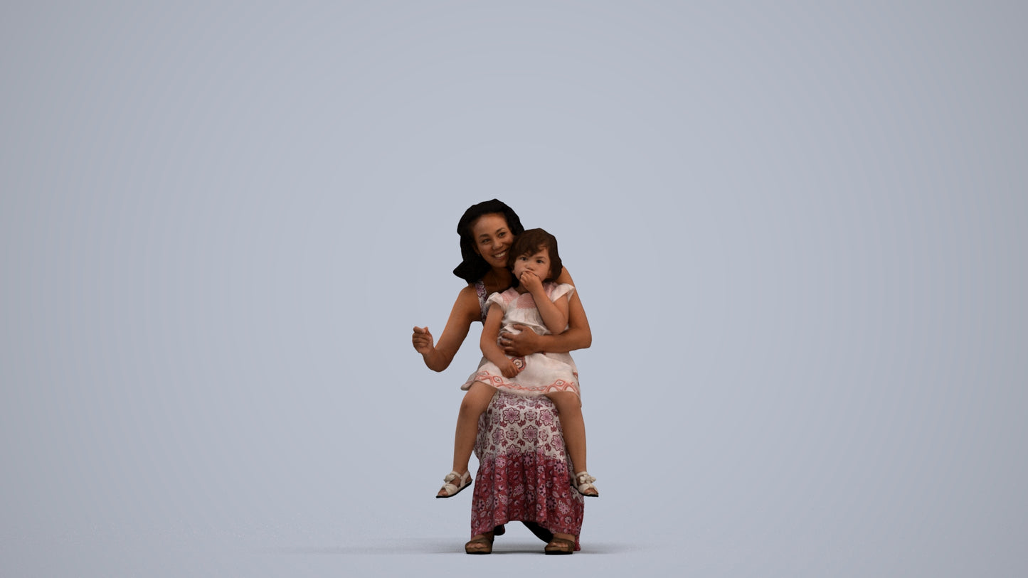 3D human model girl casual kids, photogrammetry scanned person for archviz, standing pose render