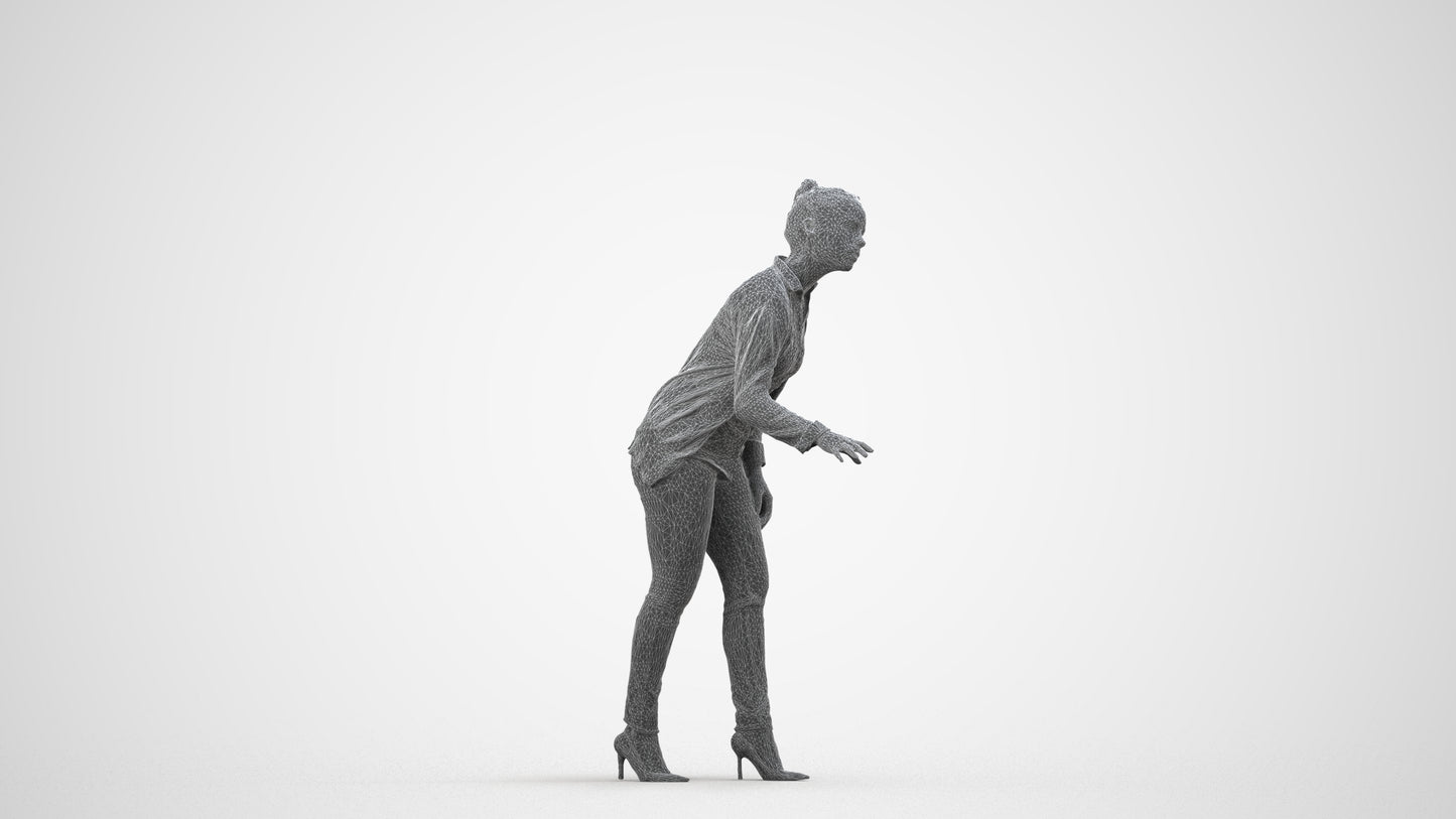3D people model woman business standing, scanned human for 3ds Max rendering, wireframe side view