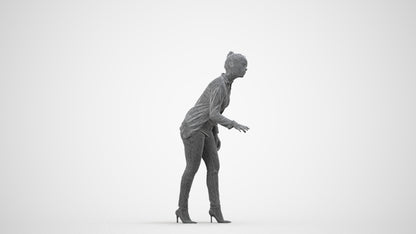 3D people model woman business standing, scanned human for 3ds Max rendering, wireframe side view