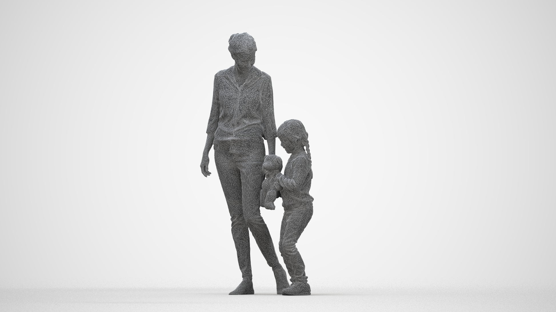 photogrammetry 3D girl casual kids, realistic human model archviz FBX, wireframe back view
