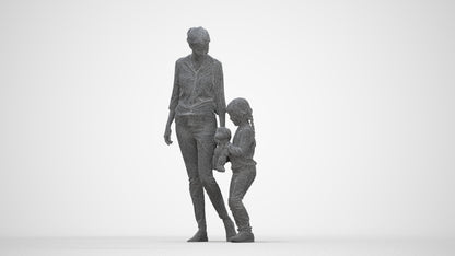 photogrammetry 3D girl casual kids, realistic human model archviz FBX, wireframe back view