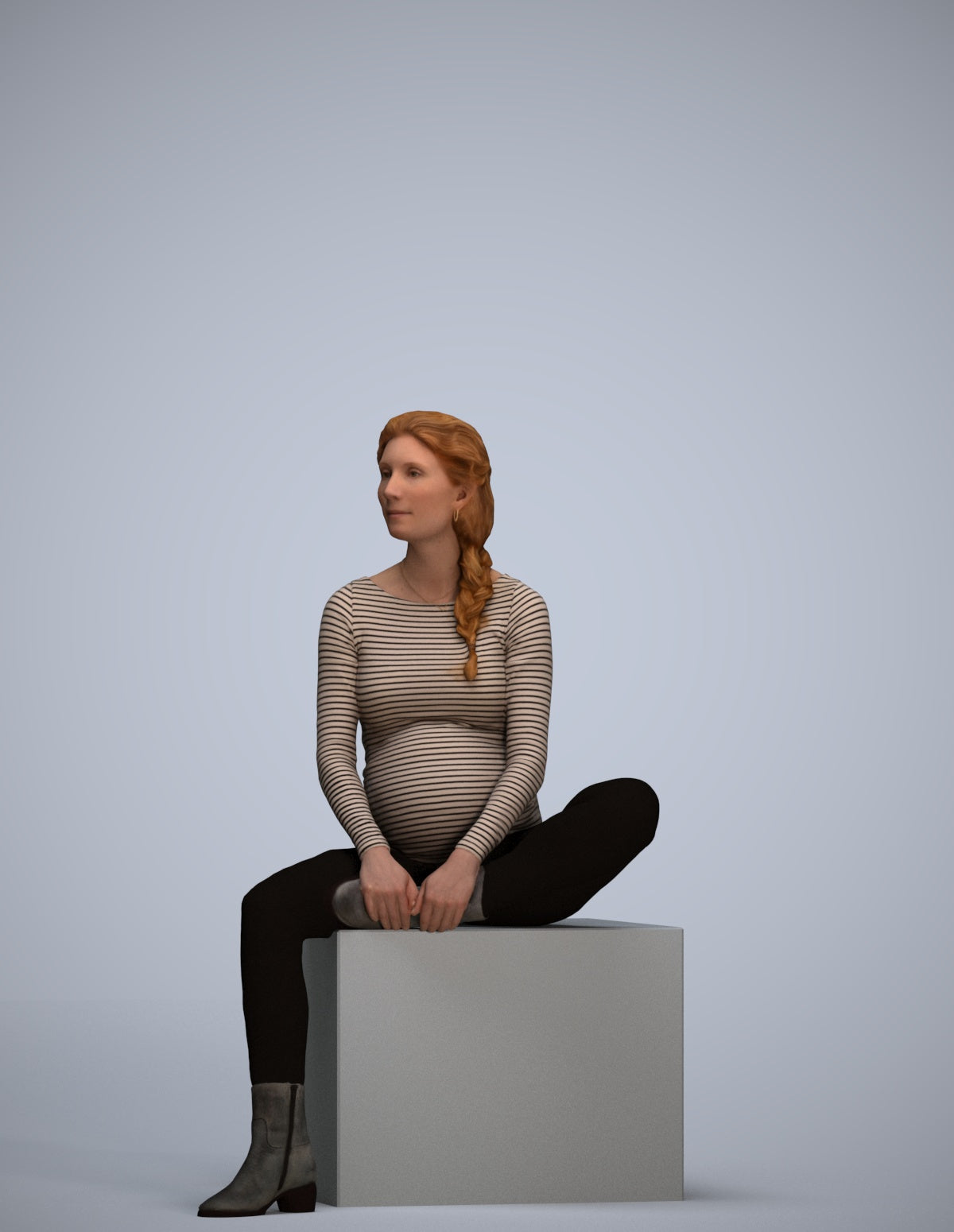 realistic 3D woman casual sitting, scanned archviz people for Blender and 3ds Max