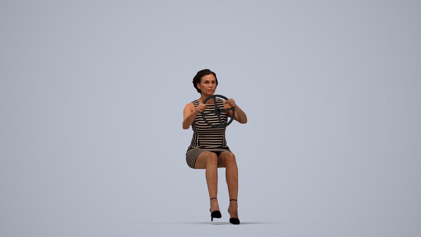 photogrammetry 3D woman casual driving, realistic human model archviz FBX, top-down view render