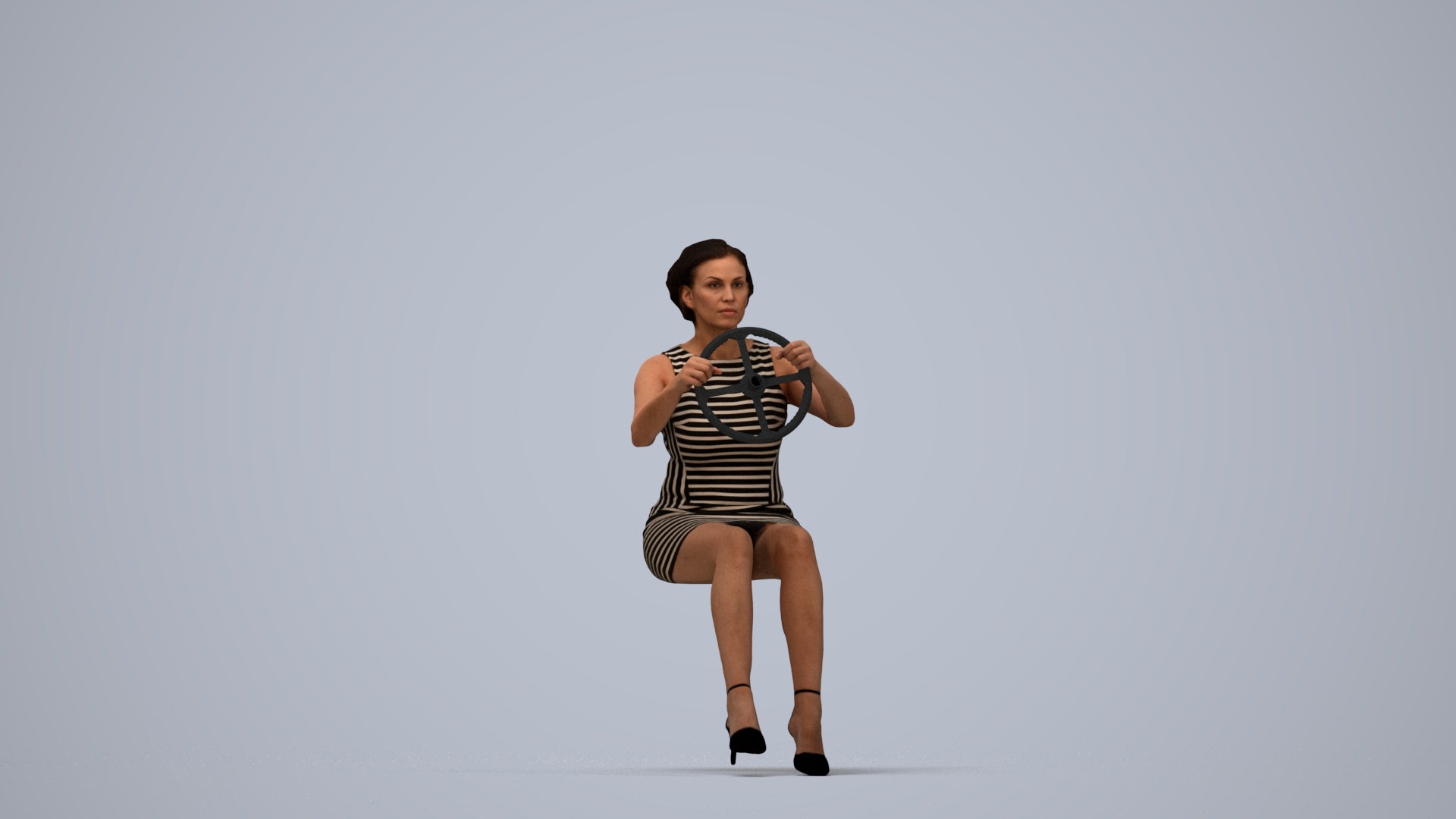 photogrammetry 3D woman casual driving, realistic human model archviz FBX, top-down view render