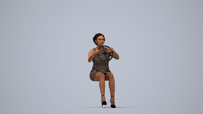 photogrammetry 3D woman casual driving, realistic human model archviz FBX, top-down view render