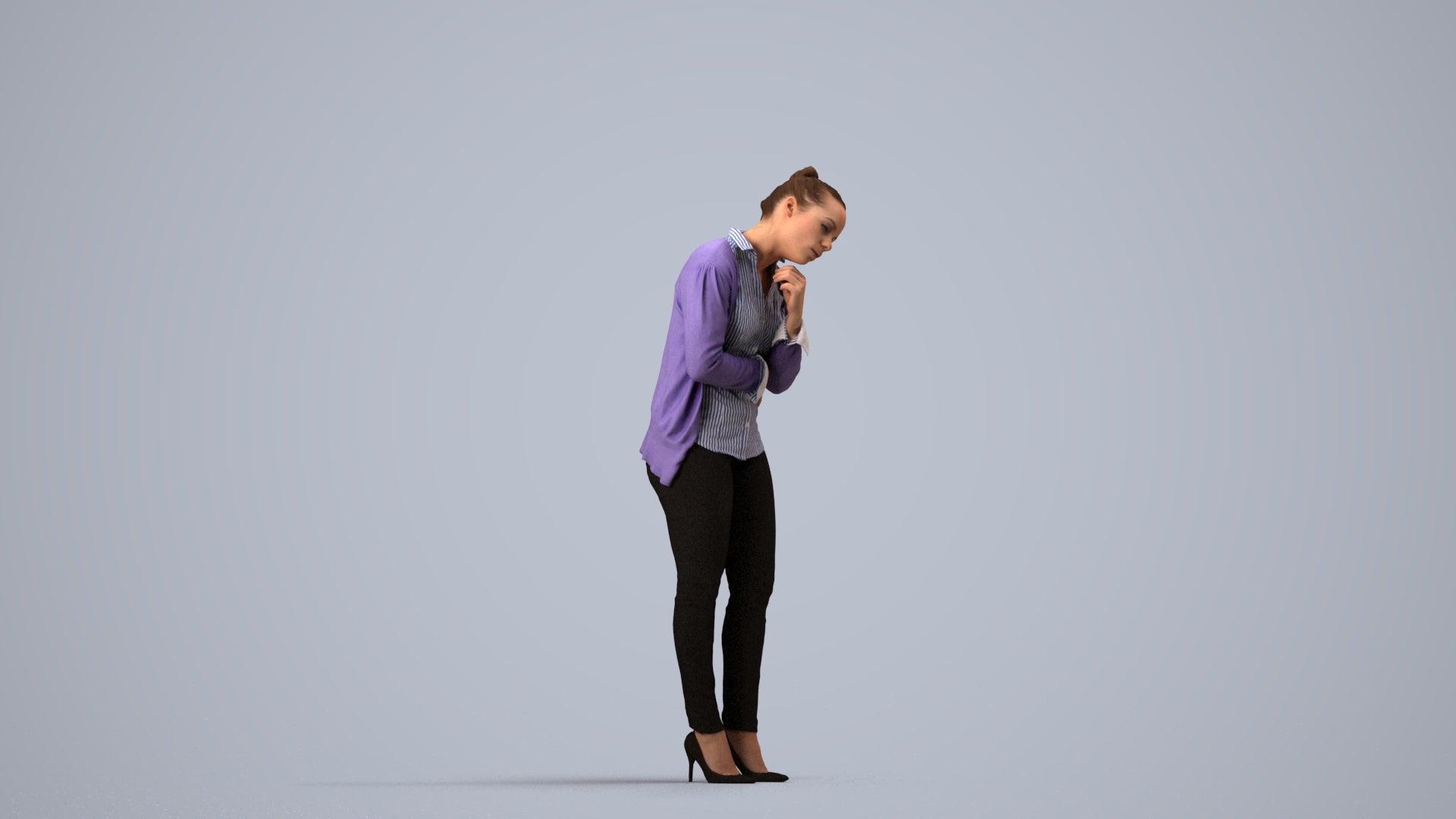 photogrammetry 3D woman business standing, realistic human model archviz FBX, side view render
