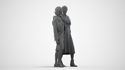 3D human model senior woman casual kids, photogrammetry scanned person for archviz, wireframe side view