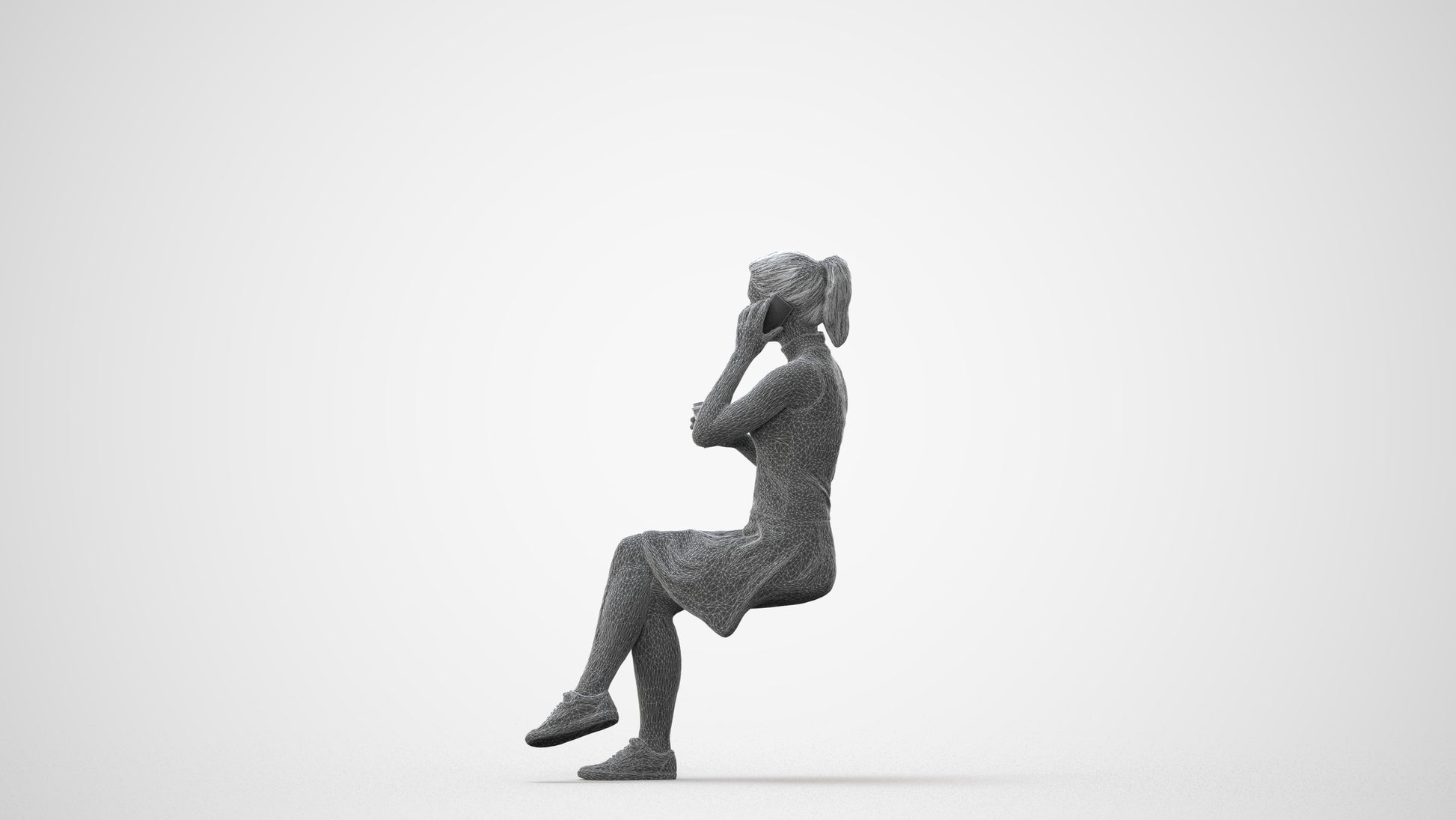 scanned 3D woman casual sitting, photogrammetry people for Enscape and V-Ray, square thumbnail