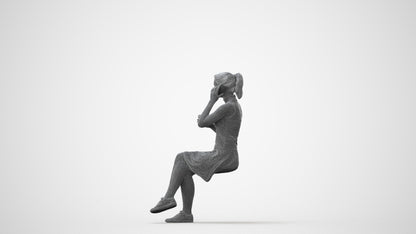 scanned 3D woman casual sitting, photogrammetry people for Enscape and V-Ray, square thumbnail