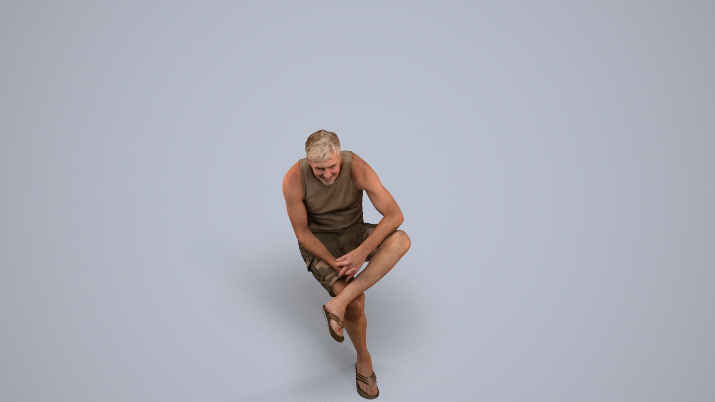 3D people model man casual sitting, scanned human for 3ds Max rendering, back view render