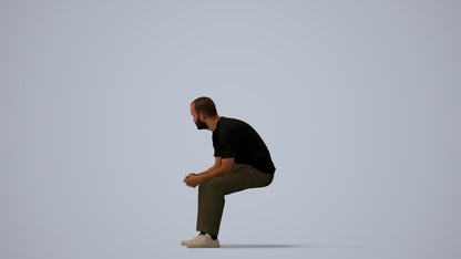 3D people model man casual sitting, scanned human for 3ds Max rendering, three-quarter view render