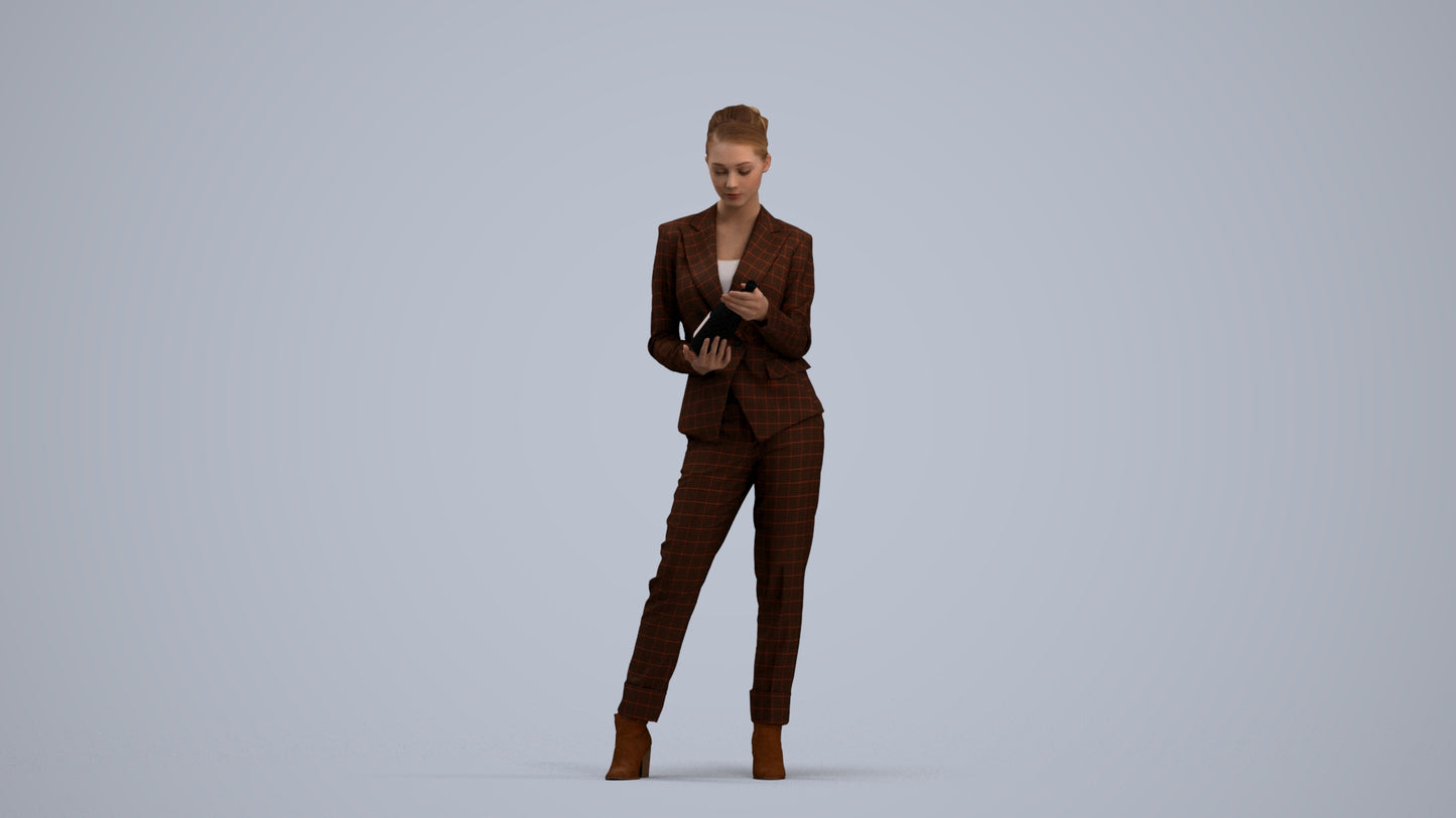 realistic 3D human woman business standing, archviz people FBX OBJ for Blender, standing pose render