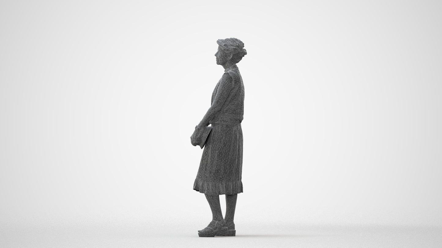 3D human model woman casual standing, photogrammetry scanned person for archviz, square thumbnail
