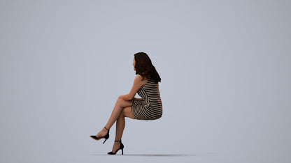 realistic 3D human woman casual sitting, archviz people FBX OBJ for Blender, three-quarter view render