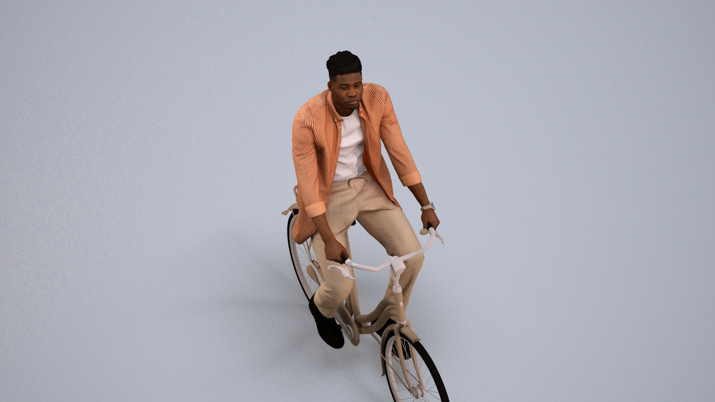 3D people model man casual cycling, scanned human for 3ds Max rendering, back view render