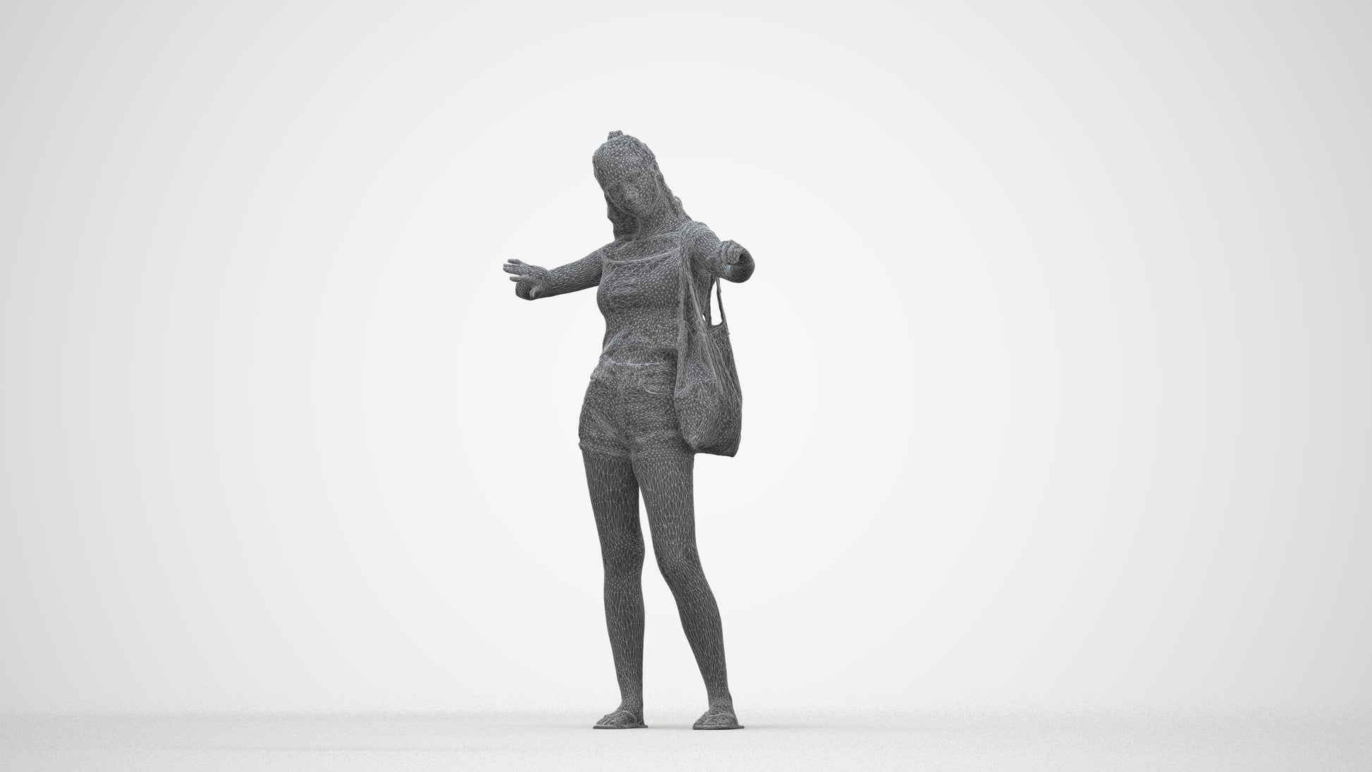 3D people model girl casual shopping, scanned human for 3ds Max rendering, wireframe back view