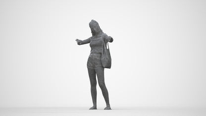 3D people model girl casual shopping, scanned human for 3ds Max rendering, wireframe back view