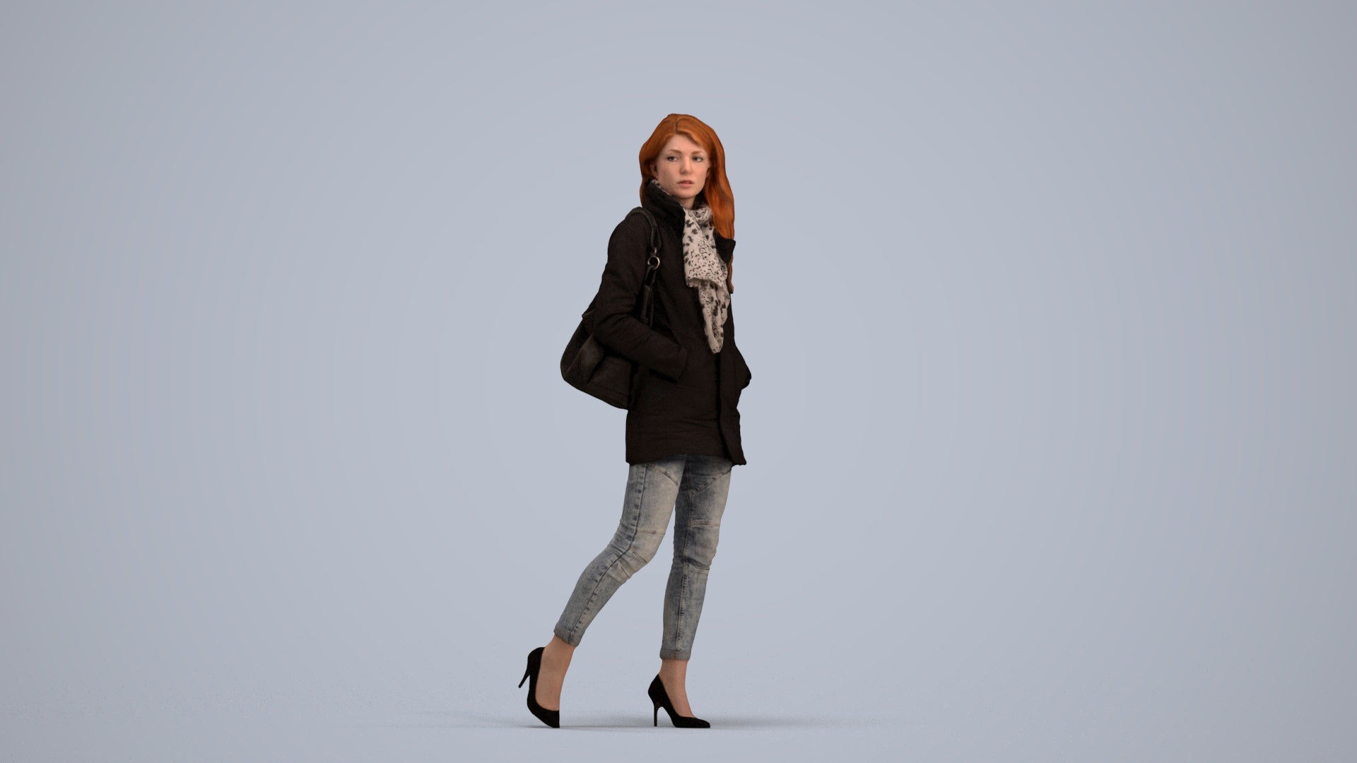 3D people model woman casual walking, scanned human for 3ds Max rendering, standing pose render