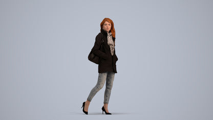 3D people model woman casual walking, scanned human for 3ds Max rendering, standing pose render