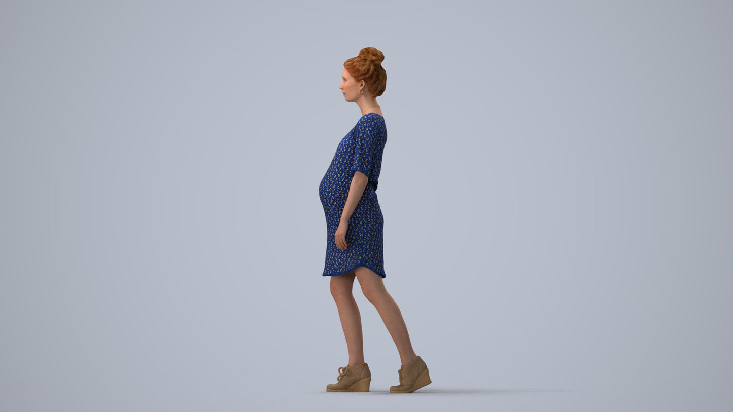 3D scanned woman walking casual, photorealistic archviz people for Enscape and SketchUp, three-quarter view render