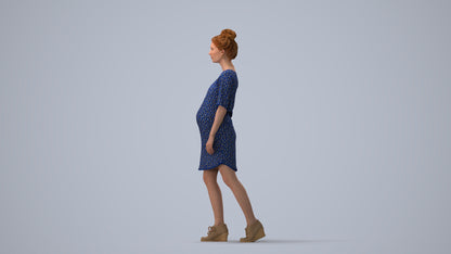 3D scanned woman walking casual, photorealistic archviz people for Enscape and SketchUp, three-quarter view render