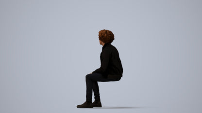 scanned 3D man casual sitting, photogrammetry people for Enscape and V-Ray, three-quarter view render