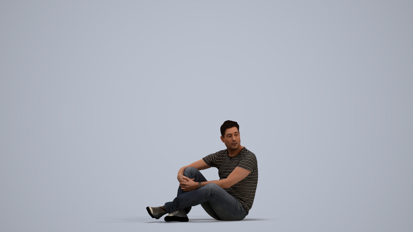 3D people model man casual sitting, scanned human for 3ds Max rendering, standing pose render
