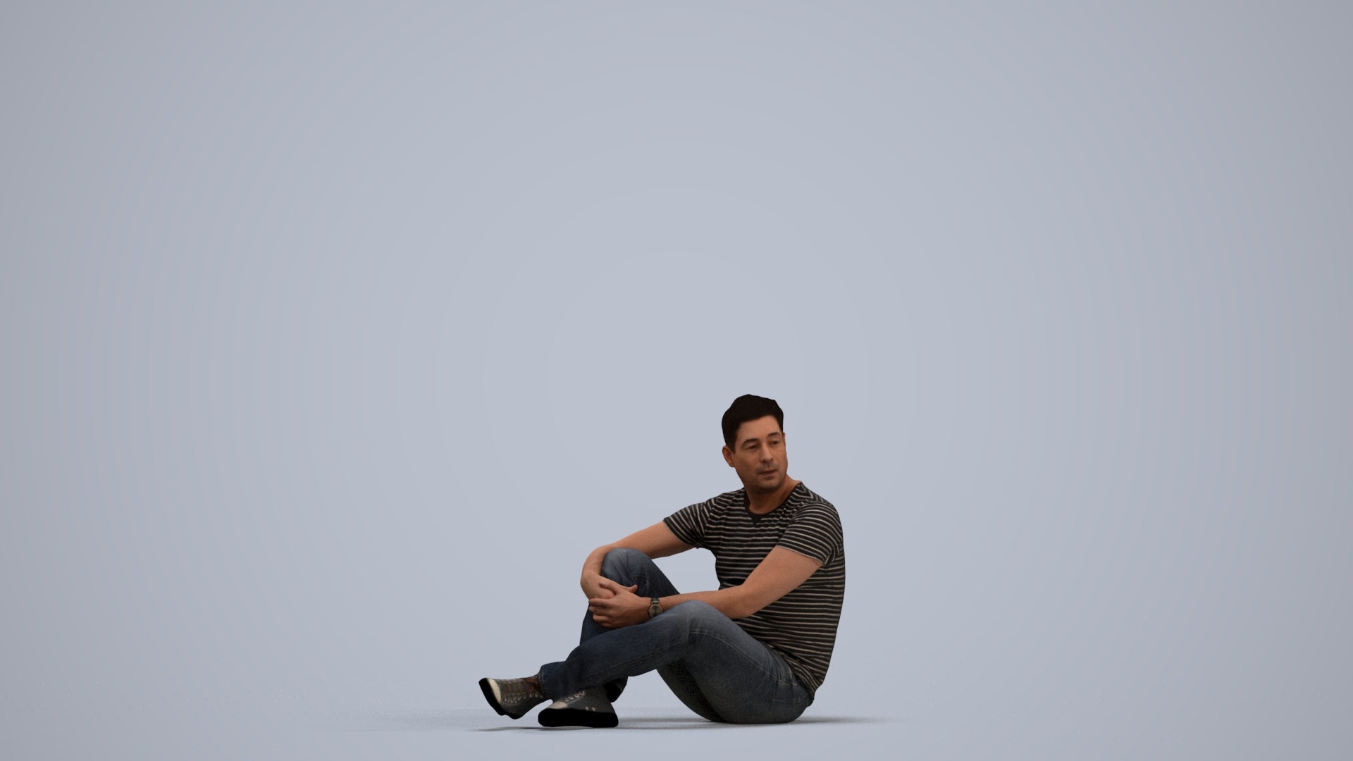 3D people model man casual sitting, scanned human for 3ds Max rendering, standing pose render