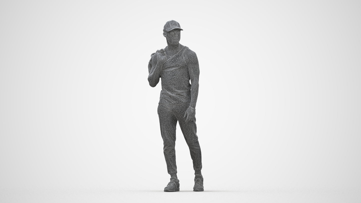 photogrammetry 3D man casual walking, realistic human model archviz FBX, wireframe back view