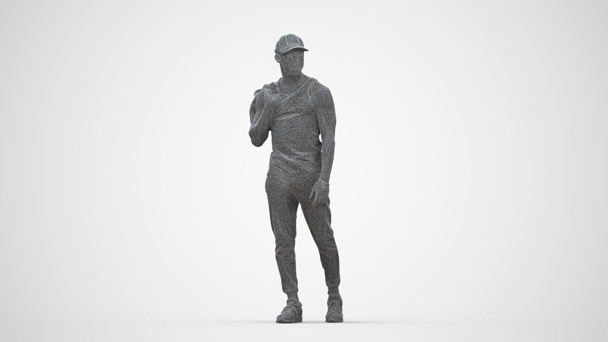 photogrammetry 3D man casual walking, realistic human model archviz FBX, wireframe back view